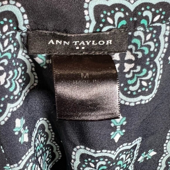 Ann Taylor long sleeve vneck aqua print blouse top size medium - Picture 6 of 6